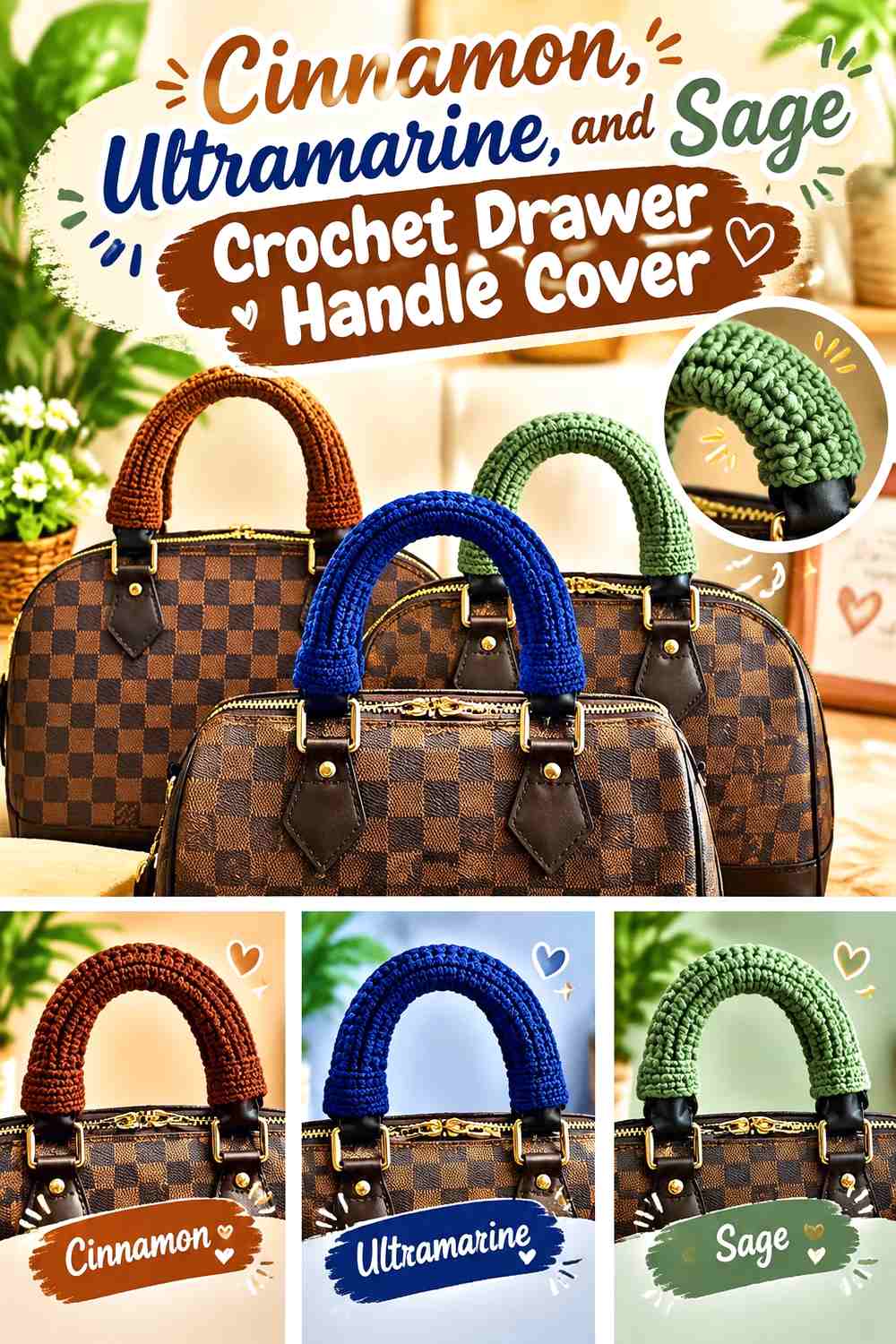 6. Cinnamon Ultramarine And Sage Crochet Drawer Handle Cover