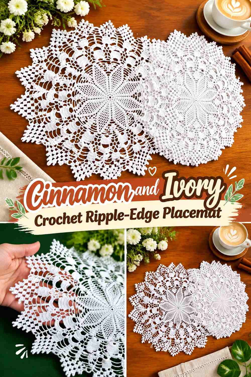 Cinnamon and Ivory Crochet Ripple-Edge Placemat