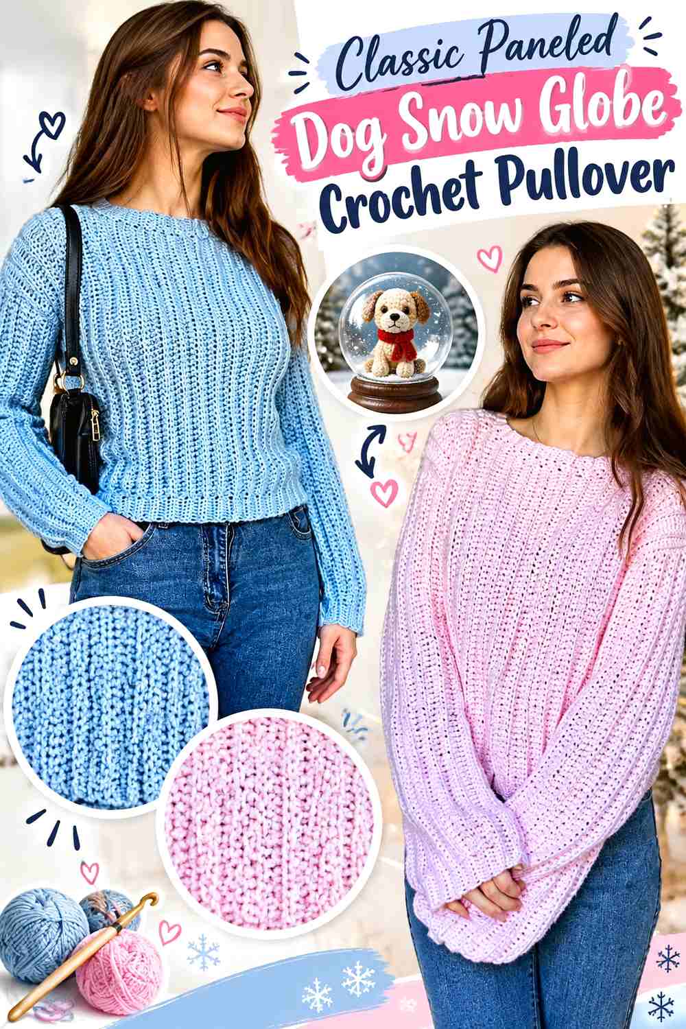 Classic Paneled Dog Snow Globe Crochet Pullover