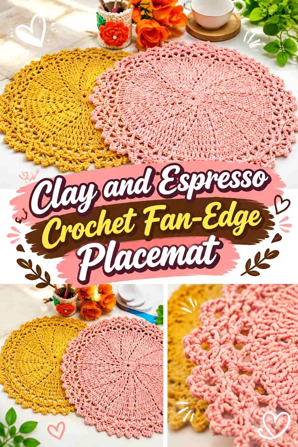 Clay and Espresso Crochet Fan-Edge Placemat