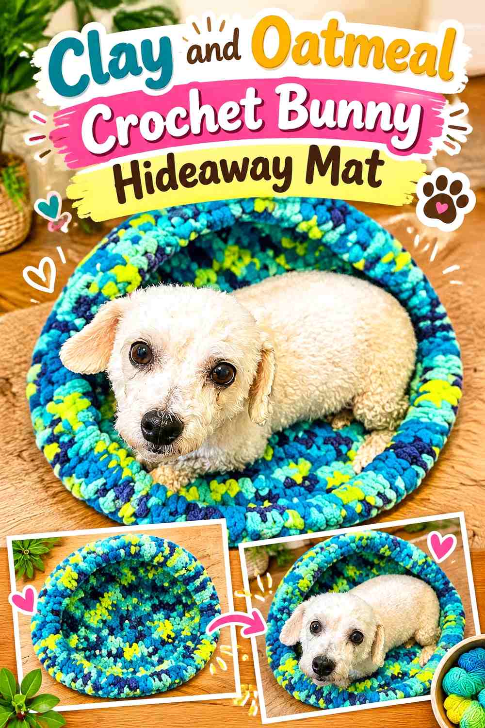 Clay and Oatmeal Crochet Bunny Hideaway Mat