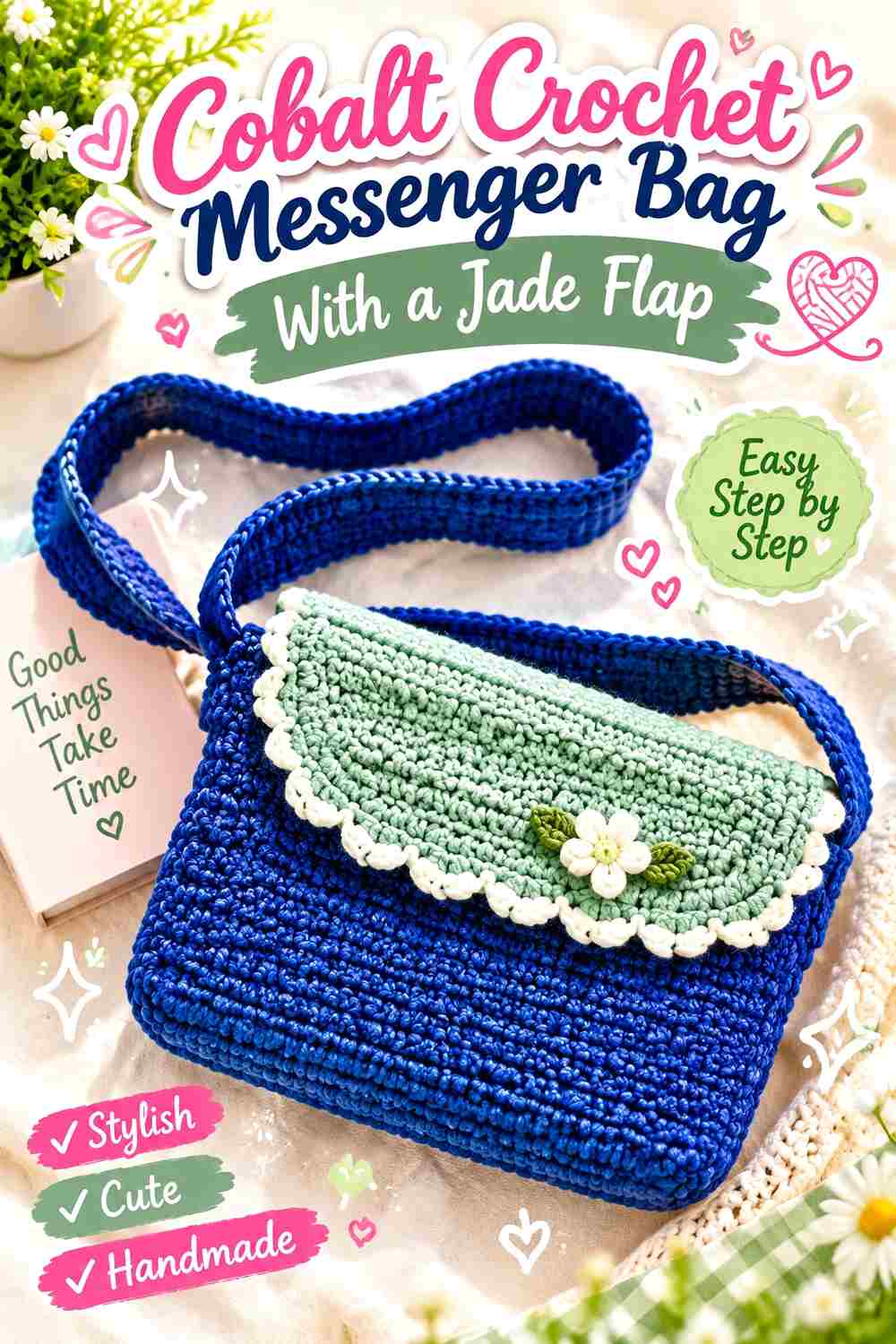 4. Cobalt Crochet Messenger Bag With A Jade Flap