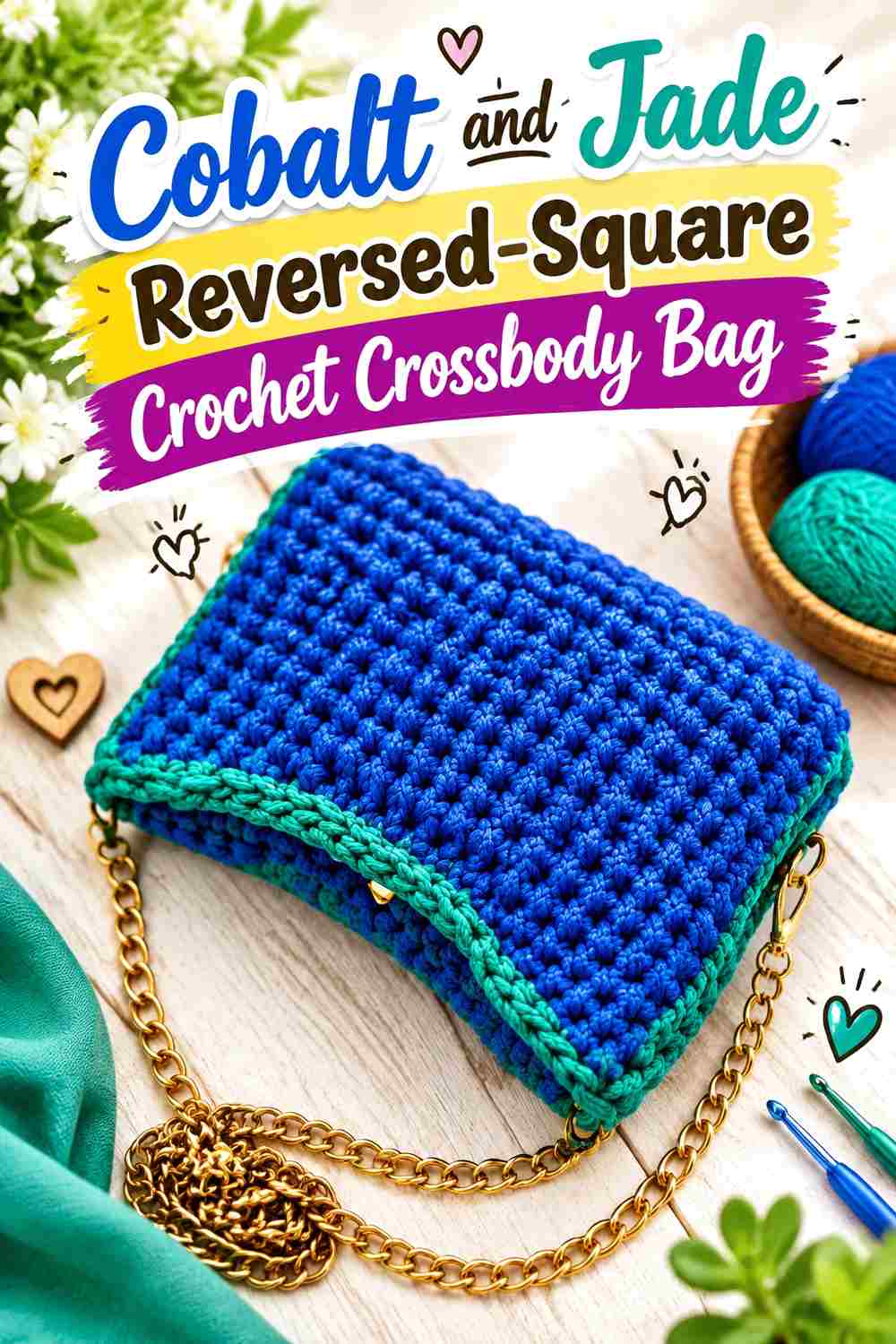 6. Cobalt And Jade Reversed Square Crochet Crossbody Bag