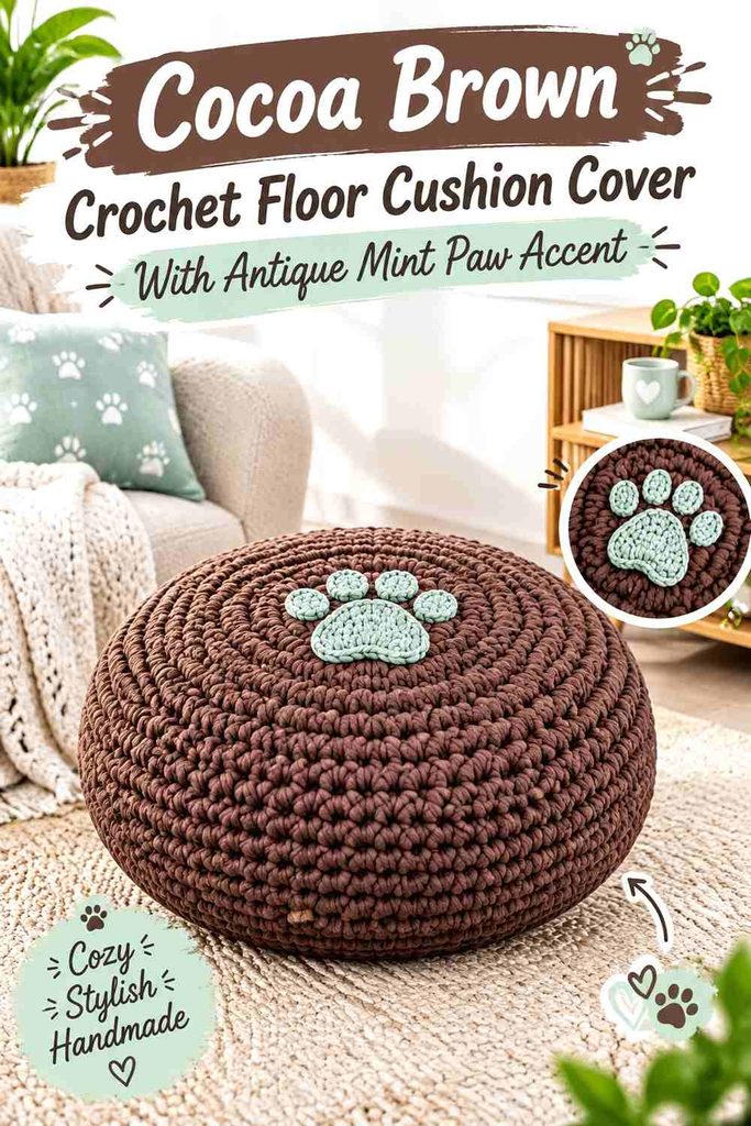 Crochet Antique Mint and Cocoa Brown Dog Paw Print Floor Cushion Ideas