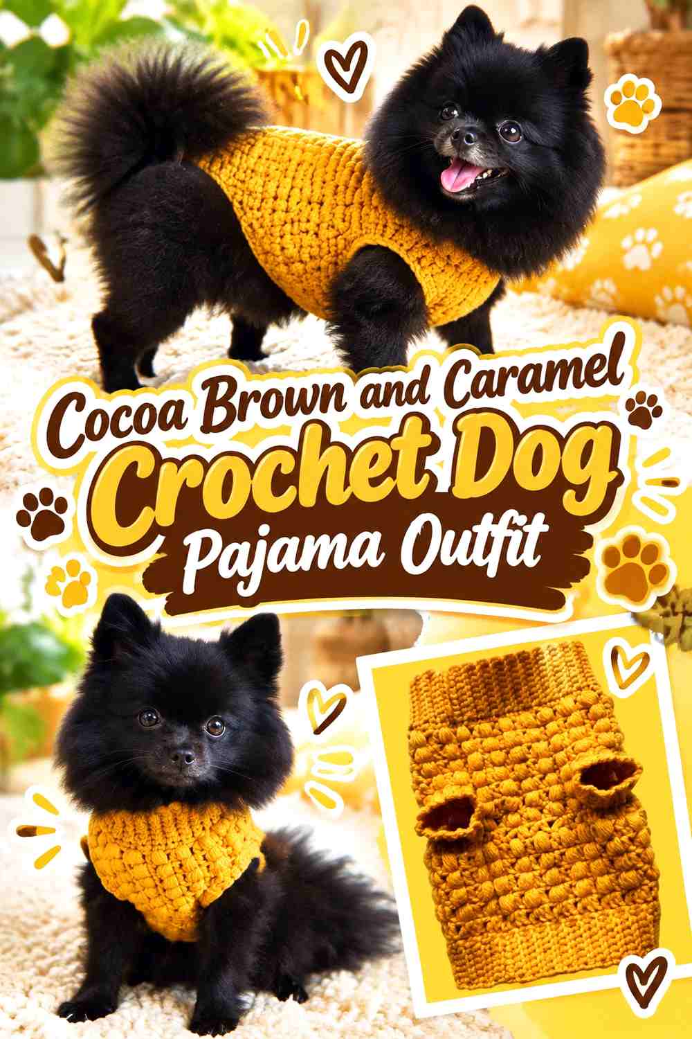 Cocoa Brown and Caramel Crochet Dog Pajama Outfit