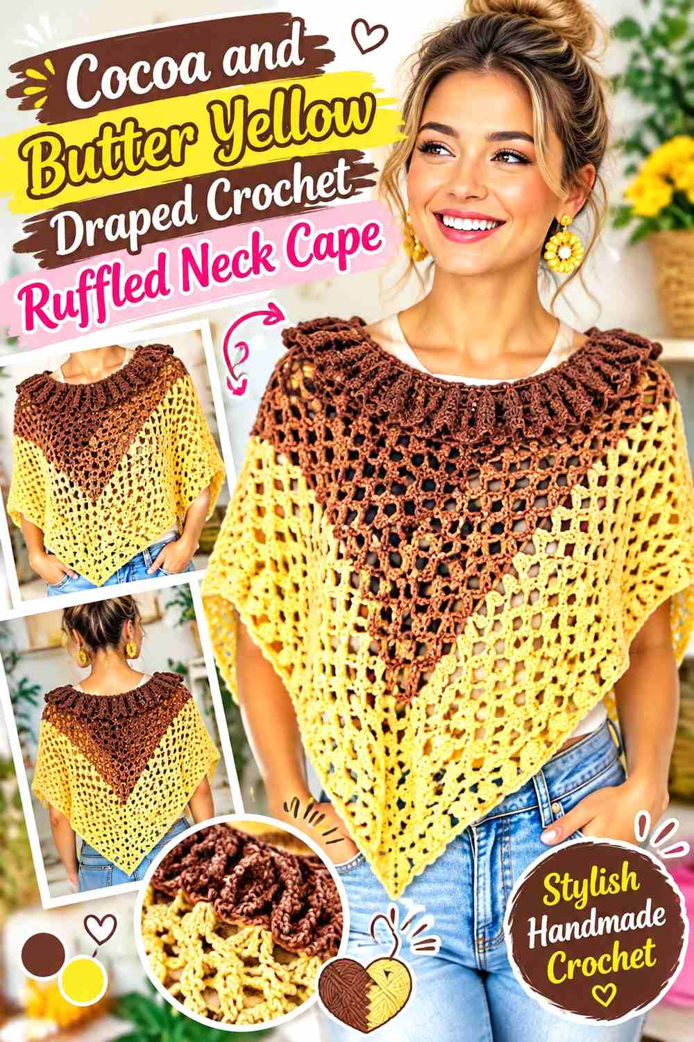 9. Cocoa And Butter Yellow Draped Crochet Ruffled Neck Cape
