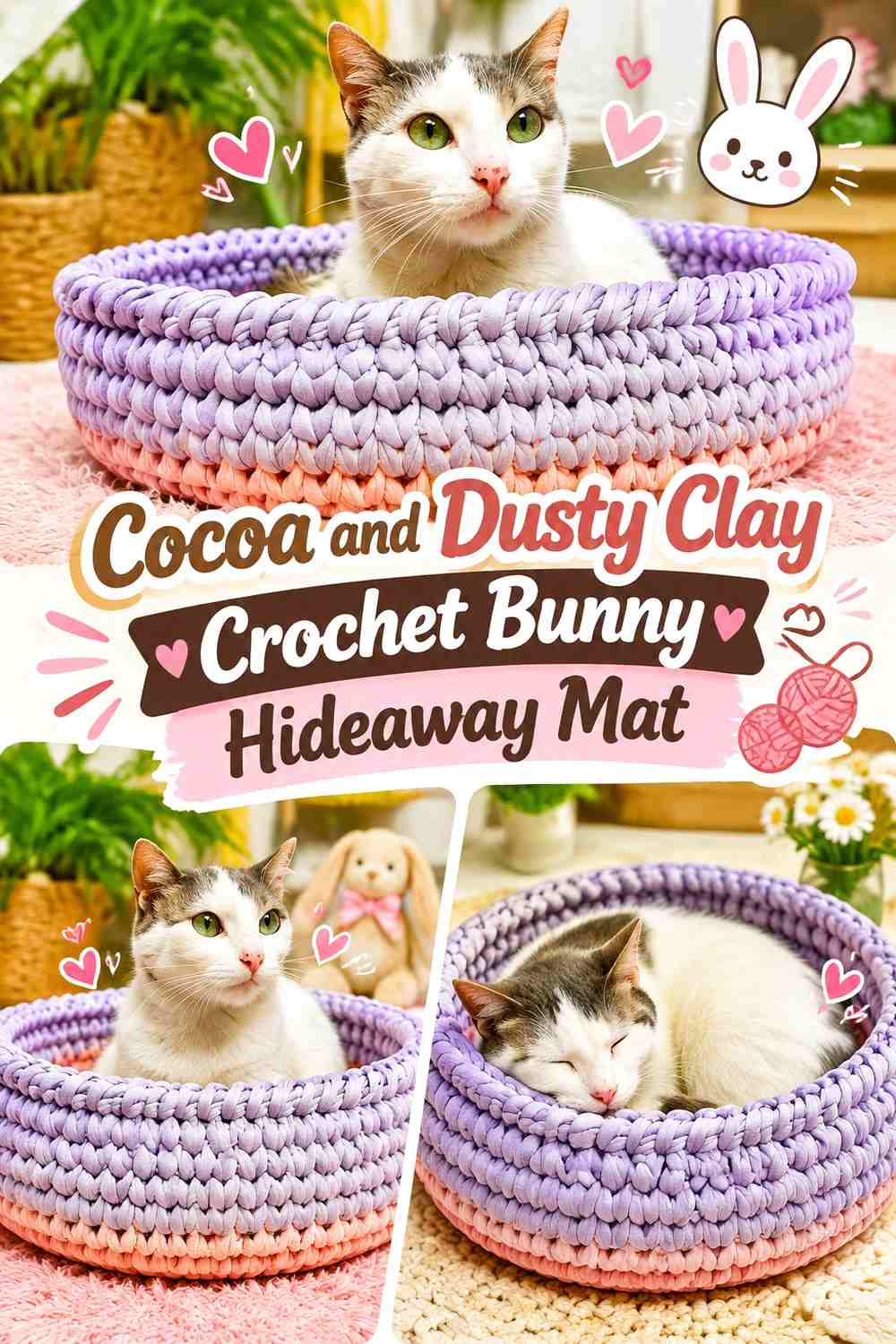Cocoa and Dusty Clay Crochet Bunny Hideaway Mat