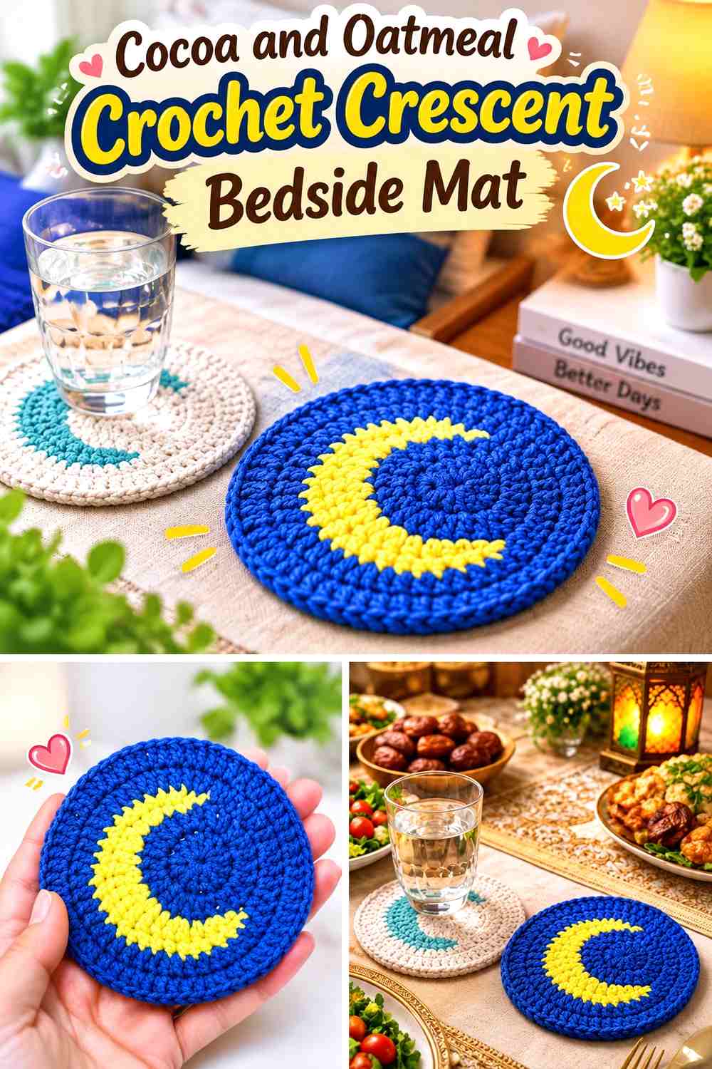 Cocoa and Oatmeal Crochet Crescent Bedside Mat