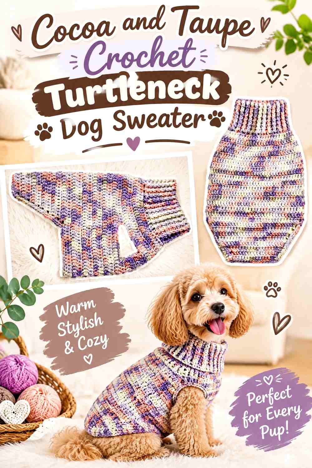 Cocoa and Taupe Crochet Turtleneck Dog Sweater