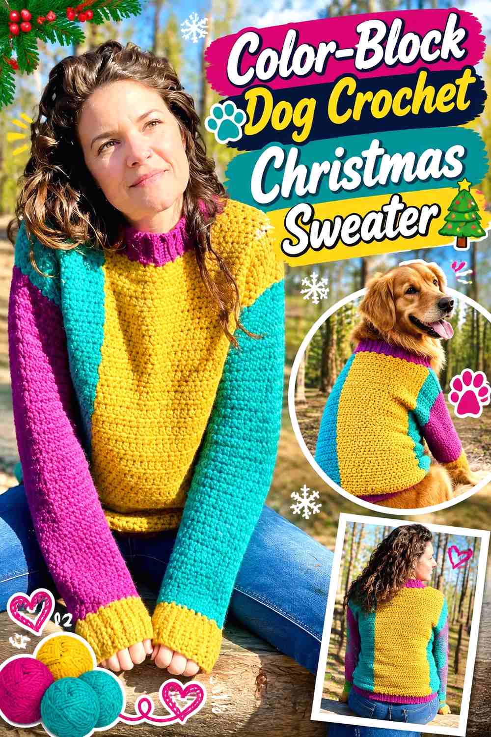 Color-Block Dog Crochet Christmas Sweater