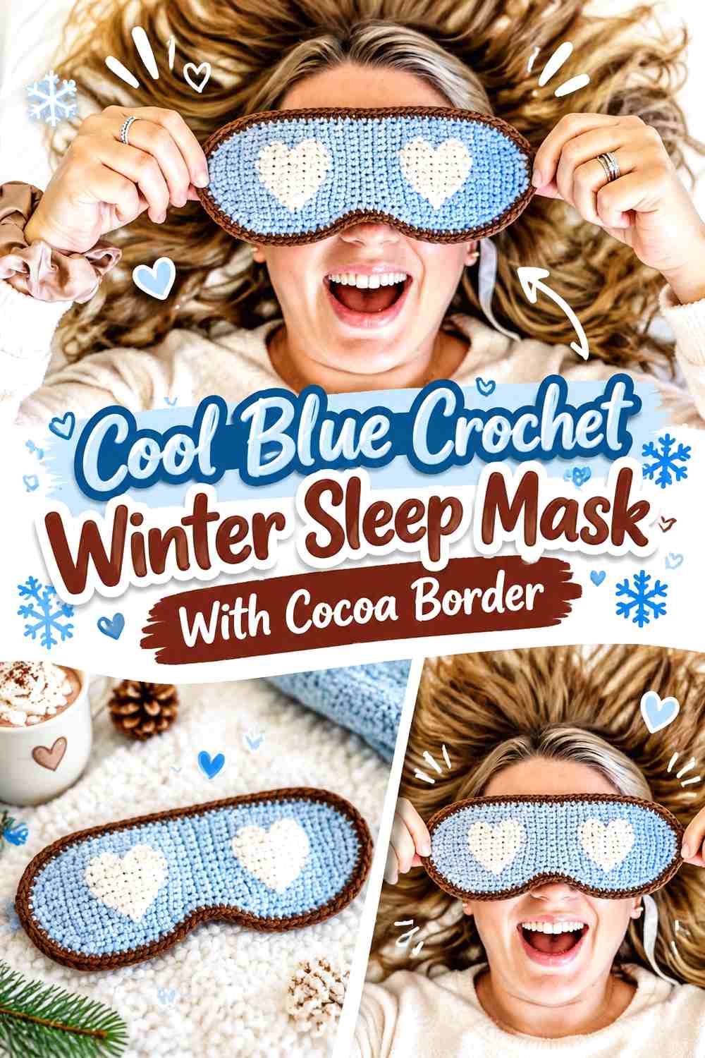 1. Cool Blue Crochet Winter Sleep Mask With Cocoa Border