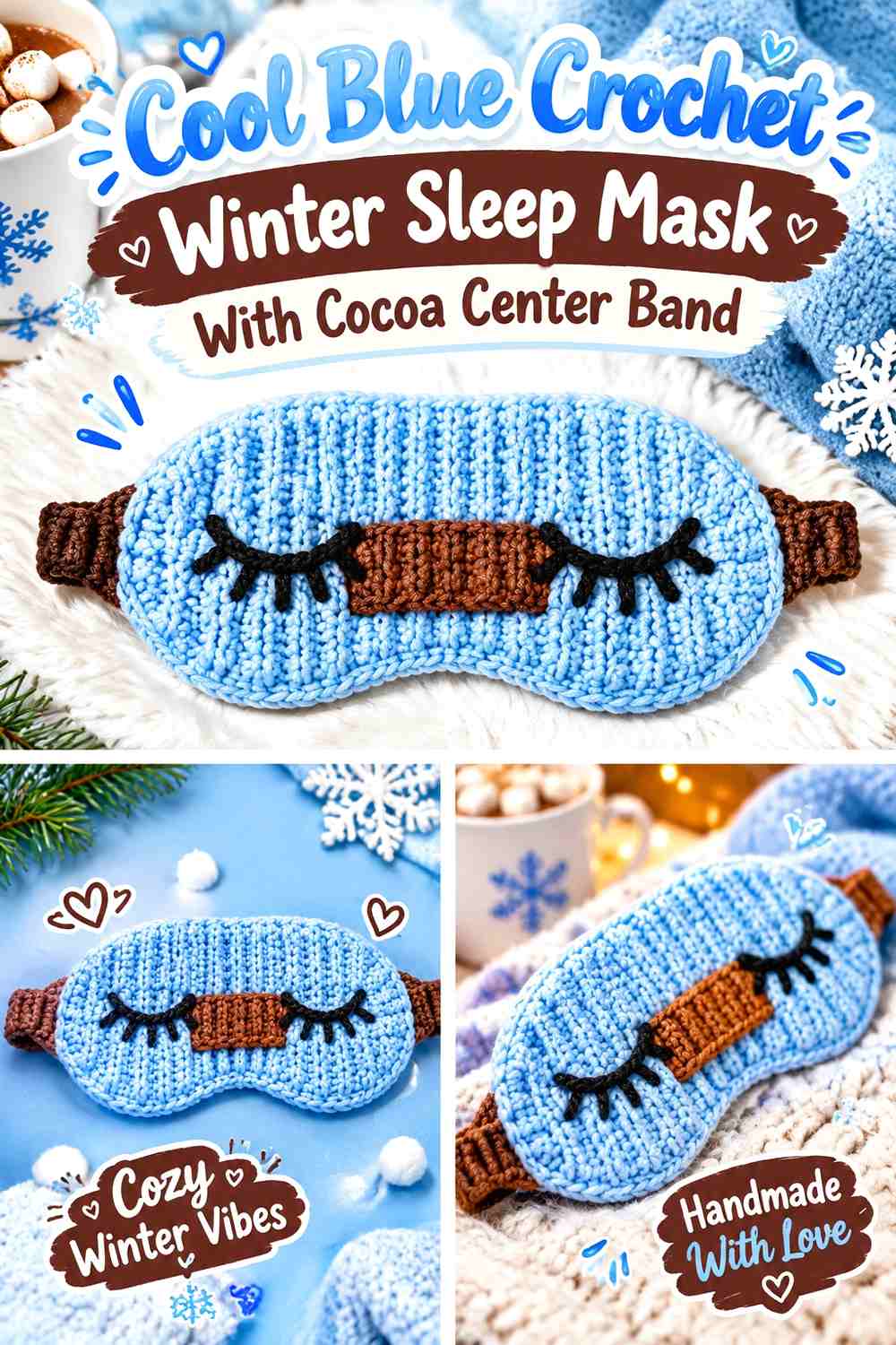 7. Cool Blue Crochet Winter Sleep Mask With Cocoa Center Band