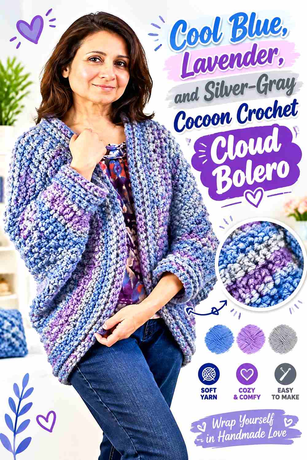 13. Cool Blue Lavender And Silver Gray Cocoon Crochet Cloud Bolero