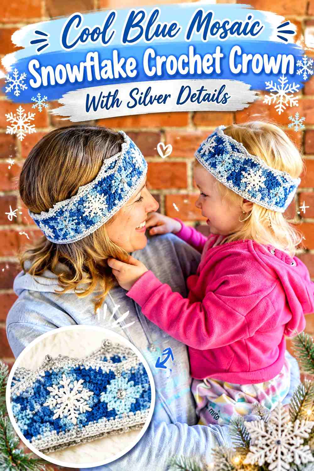 3. Cool Blue Mosaic Snowflake Crochet Crown With Silver Details