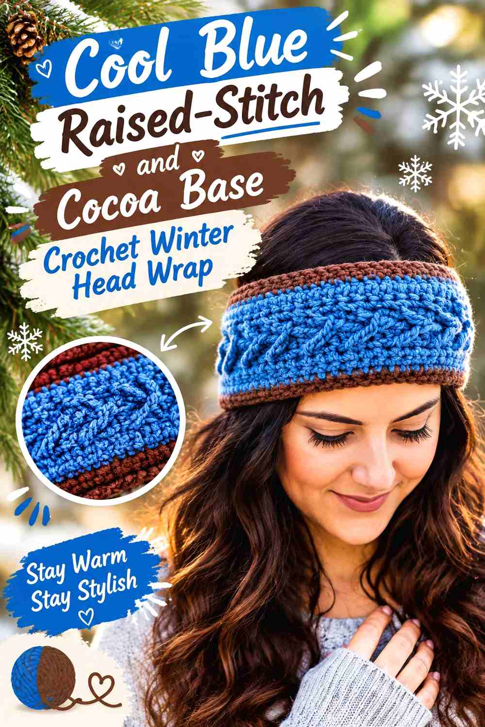 11. Cool Blue Raised Stitch And Cocoa Base Crochet Winter Head Wrap