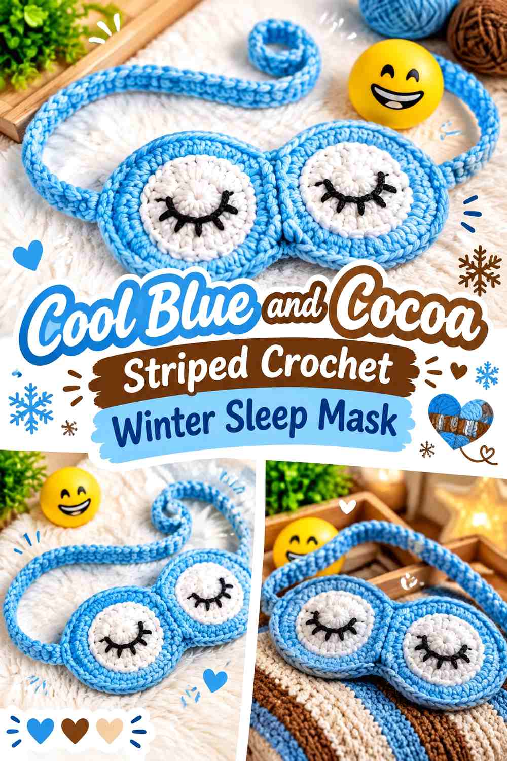 6. Cool Blue And Cocoa Striped Crochet Winter Sleep Mask