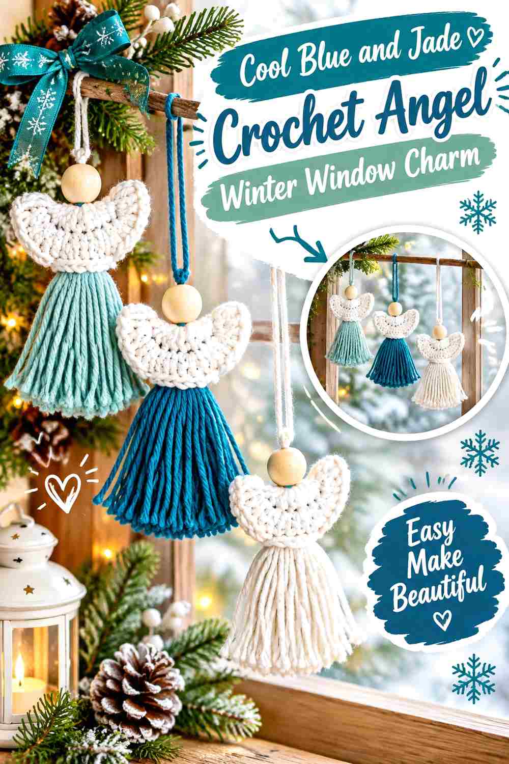 10. Cool Blue And Jade Crochet Angel Winter Window Charm