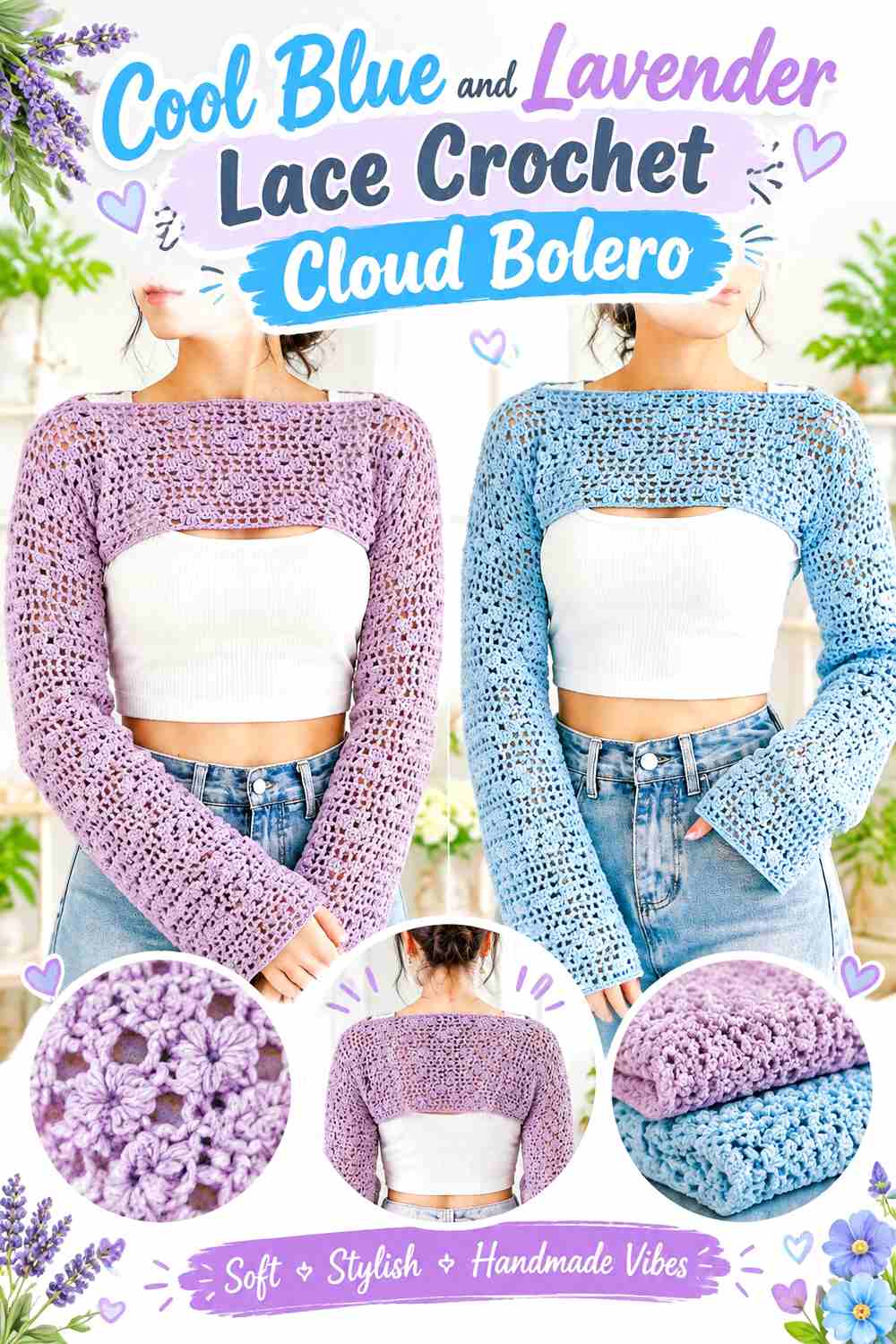 9. Cool Blue And Lavender Lace Crochet Cloud Bolero