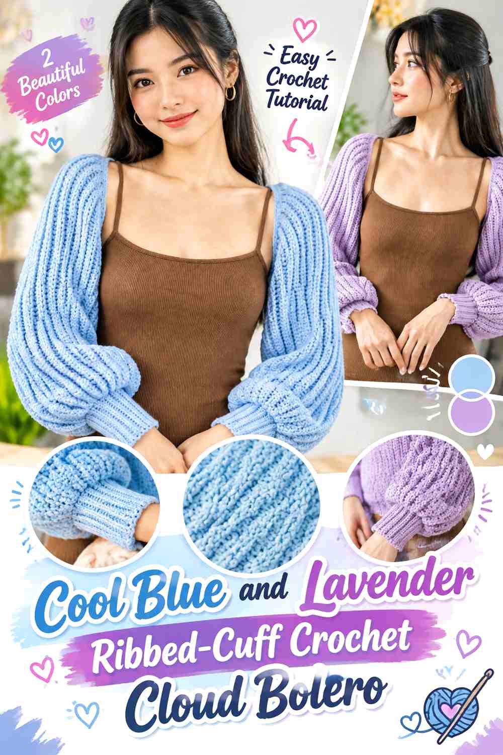 5. Cool Blue And Lavender Ribbed Cuff Crochet Cloud Bolero