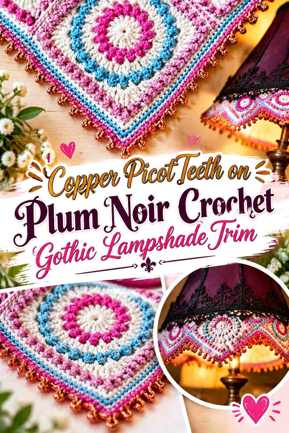 16. Copper Picot Teeth On Plum Noir Crochet Gothic Lampshade Trim