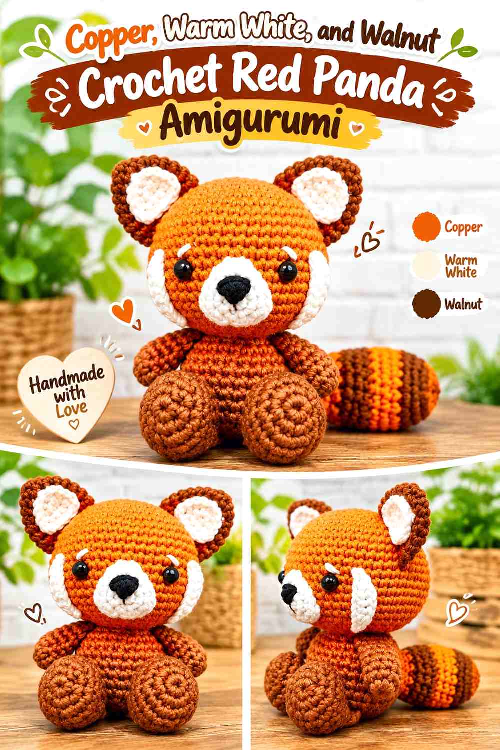 Copper, Warm White, and Walnut Crochet Red Panda Amigurumi