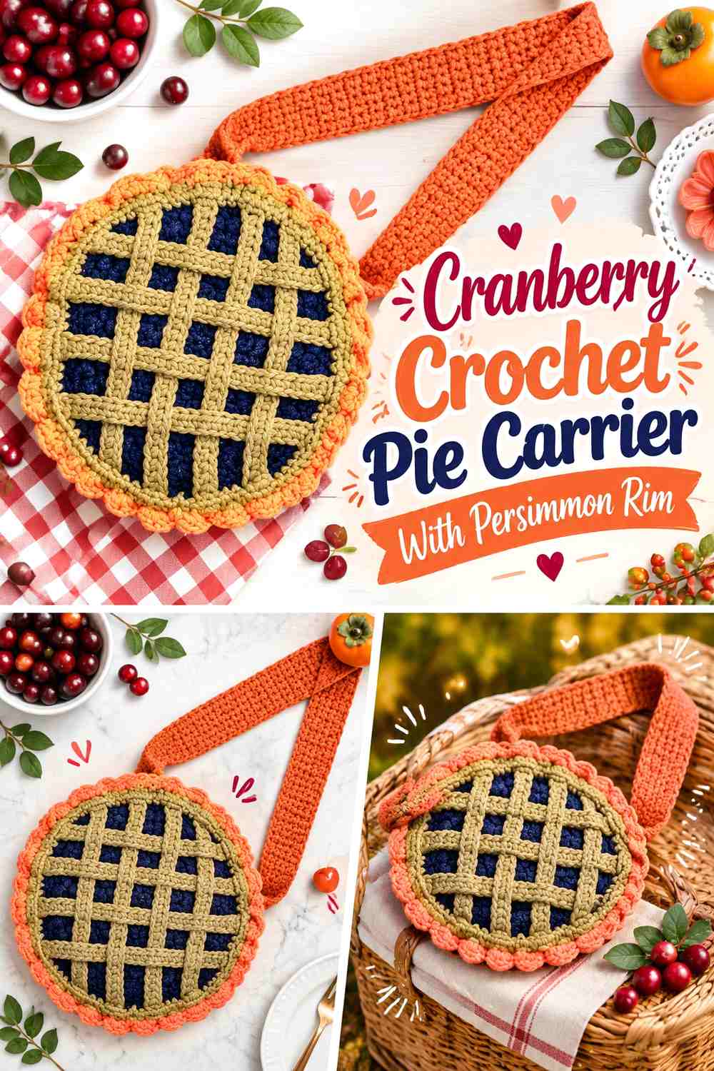 4. Cranberry Crochet Pie Carrier With Persimmon Rim