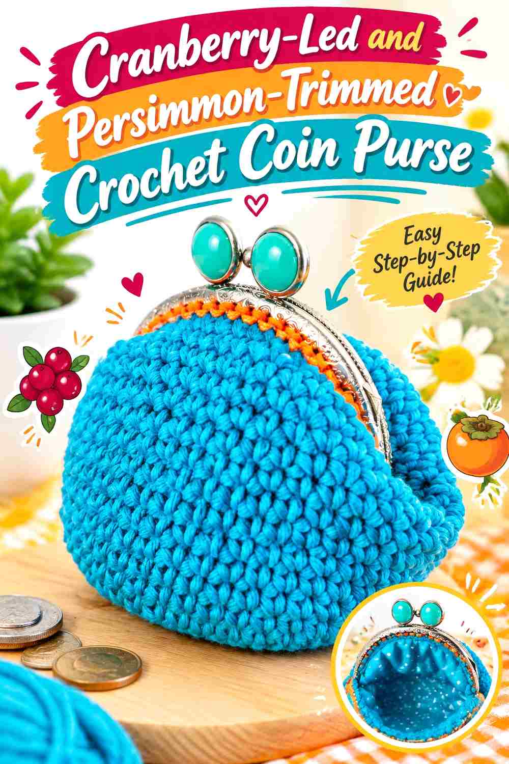 10. Cranberry Led And Persimmon Trimmed Crochet Coin Purse