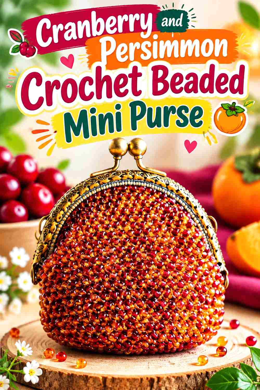 12. Cranberry And Persimmon Crochet Beaded Mini Purse