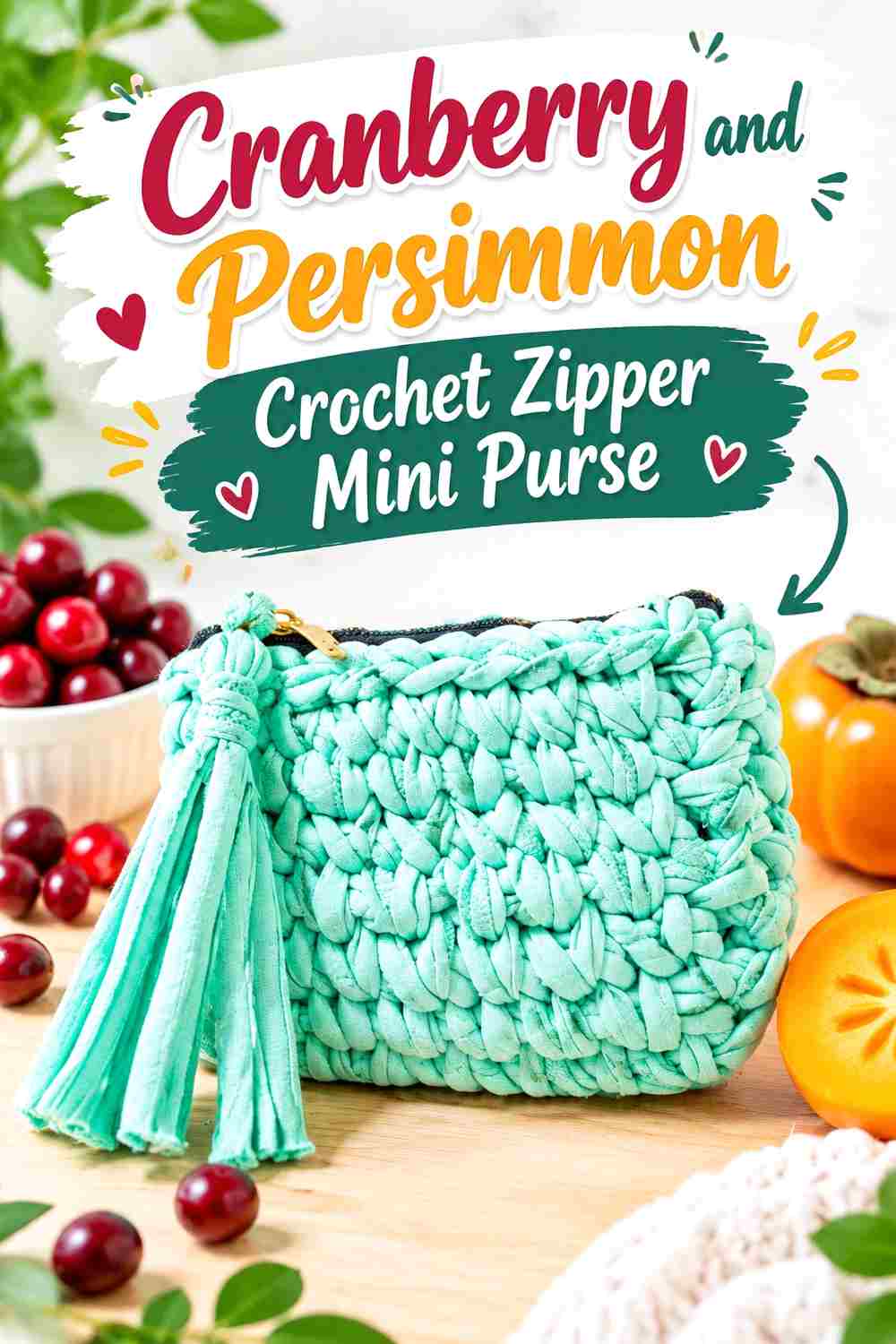 8. Cranberry And Persimmon Crochet Zipper Mini Purse
