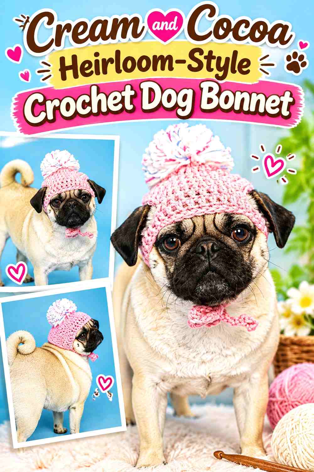 Cream and Cocoa Heirloom-Style Crochet Dog Bonnet
