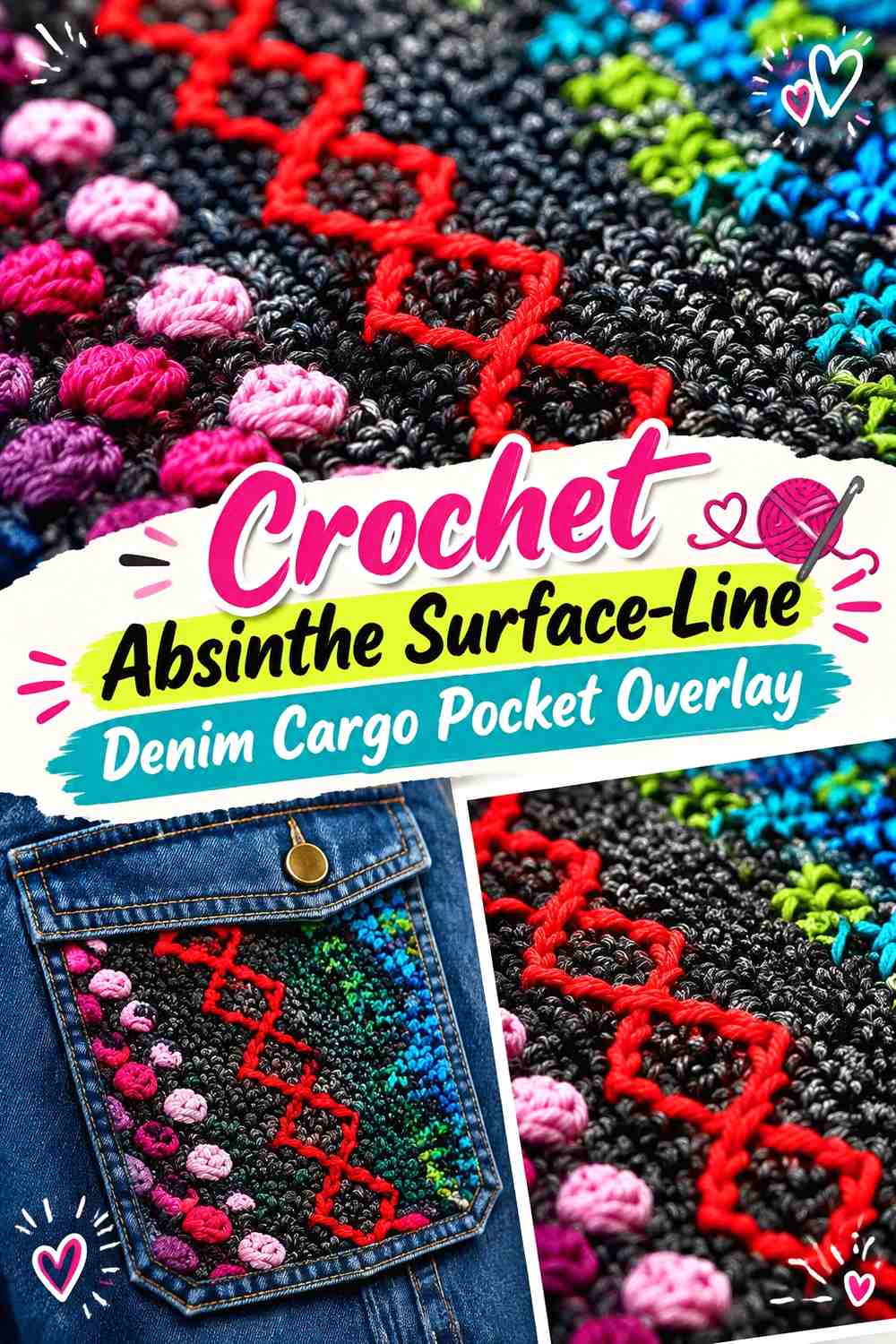 Crochet Absinthe Surface-Line Denim Cargo Pocket Overlay
