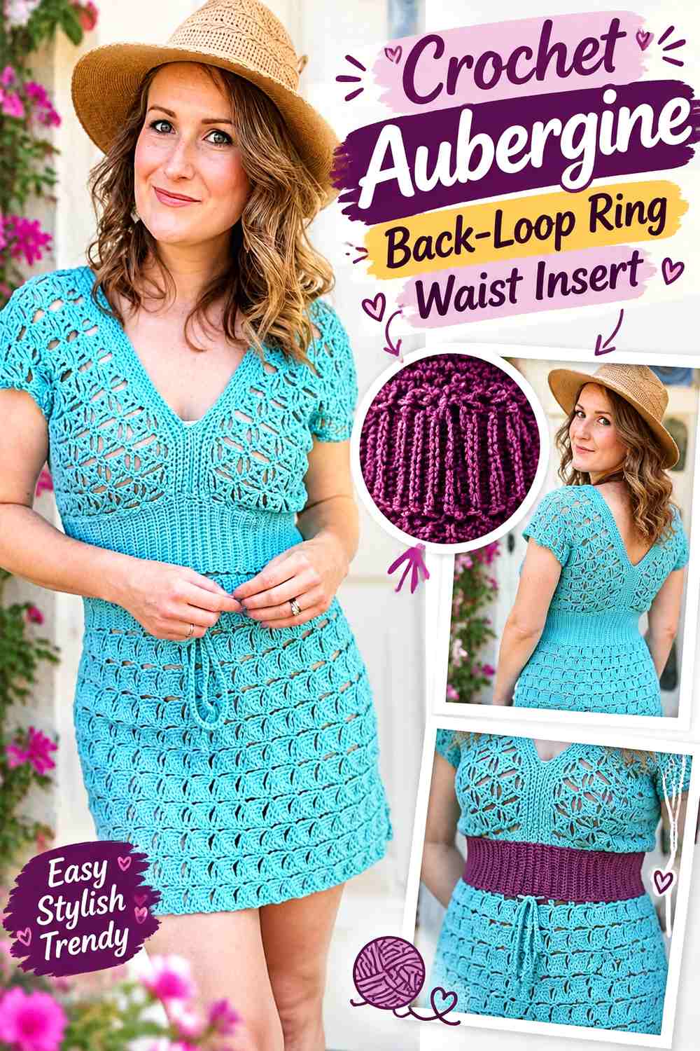 Crochet Aubergine Back-Loop Ring Waist Insert
