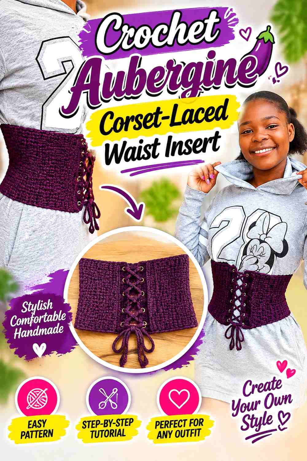 Crochet Aubergine Corset-Laced Waist Insert