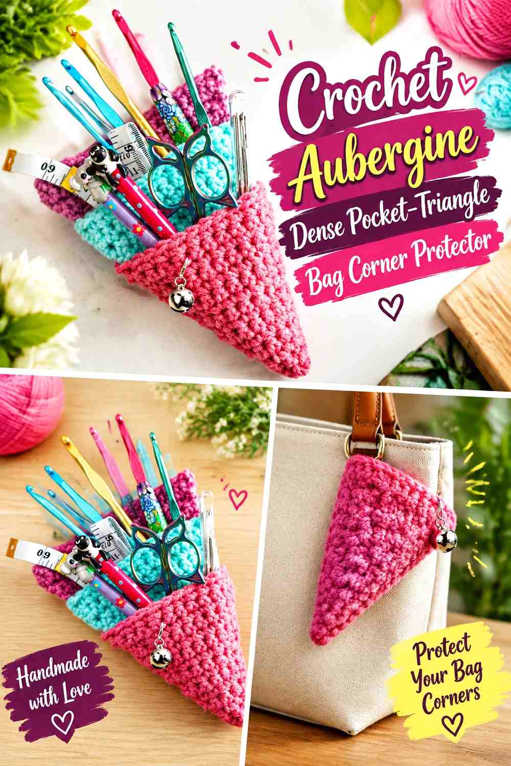 Crochet Aubergine Dense Pocket-Triangle Bag Corner Protector