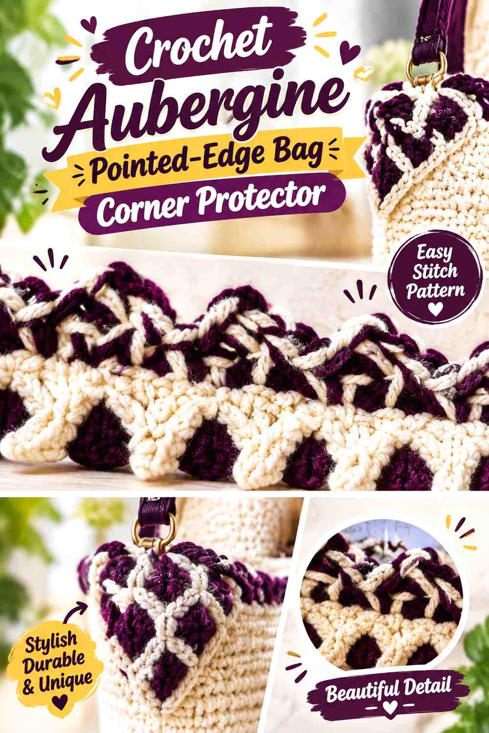 Crochet Aubergine Pointed-Edge Bag Corner Protector