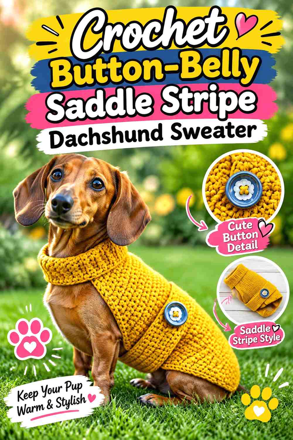 Crochet Button-Belly Saddle Stripe Dachshund Sweater