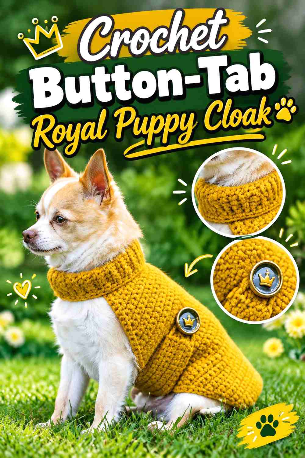Crochet Button-Tab Royal Puppy Cloak