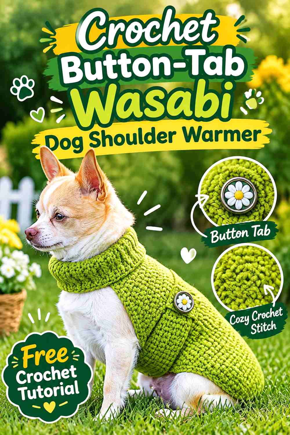 Crochet Button-Tab Wasabi Dog Shoulder Warmer
