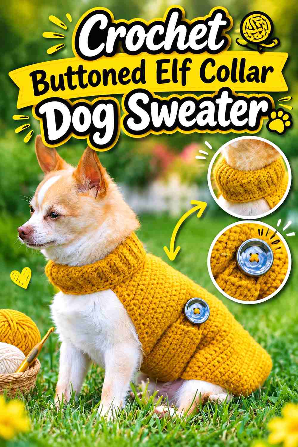 Crochet Buttoned Elf Collar Dog Sweater