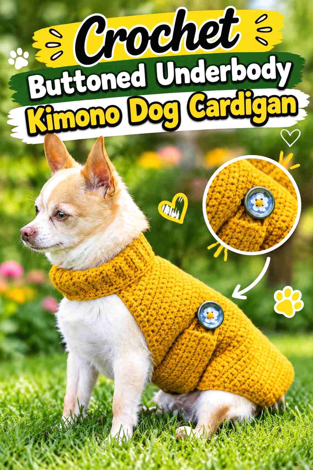 Crochet Buttoned Underbody Kimono Dog Cardigan