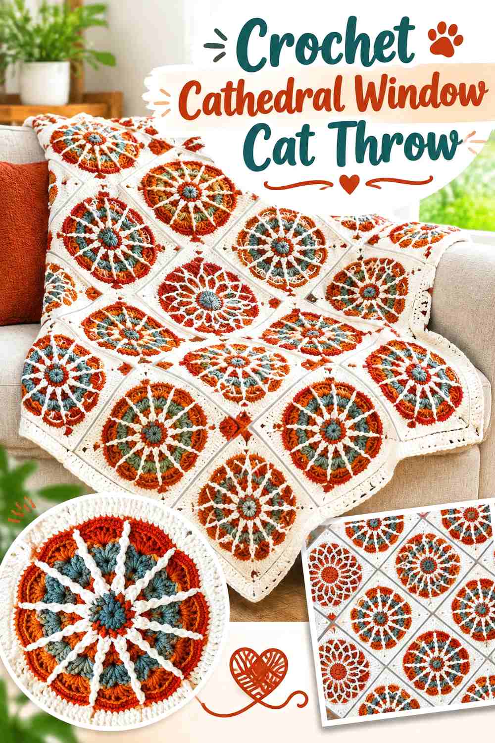Crochet Cathedral Window Cat Throw