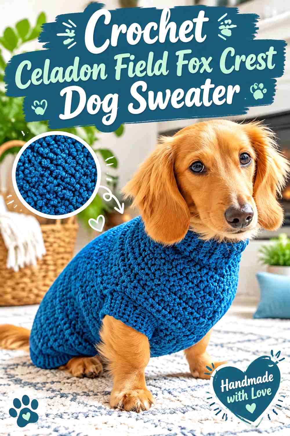 Crochet Celadon Field Fox Crest Dog Sweater