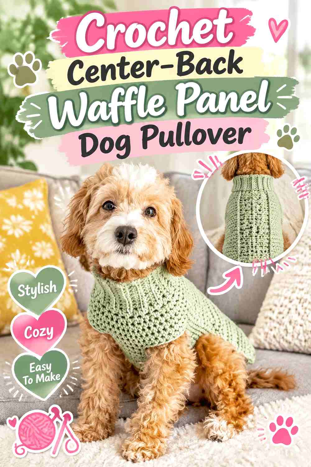 Crochet Center-Back Waffle Panel Dog Pullover