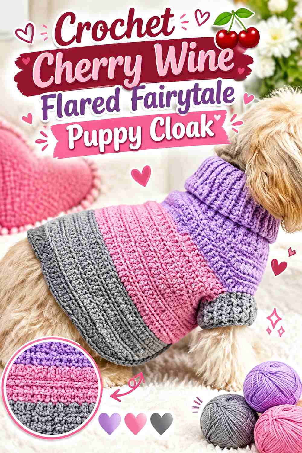 Crochet Cherry Wine Flared Fairytale Puppy Cloak