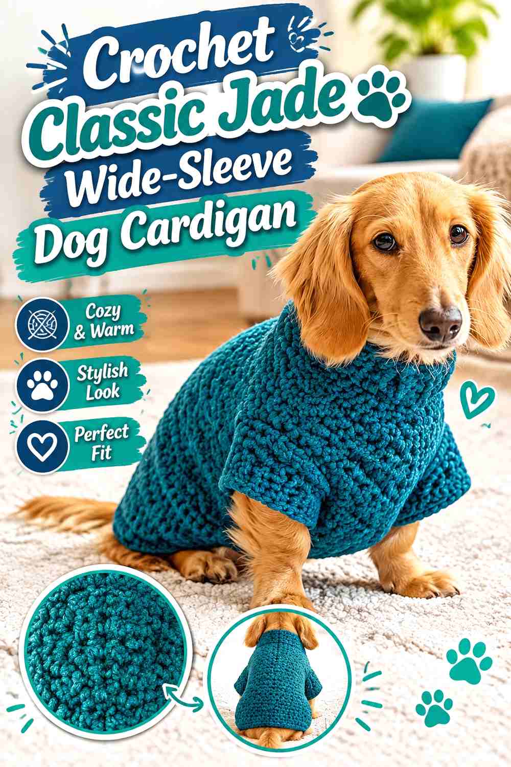 Crochet Classic Jade Wide-Sleeve Dog Cardigan