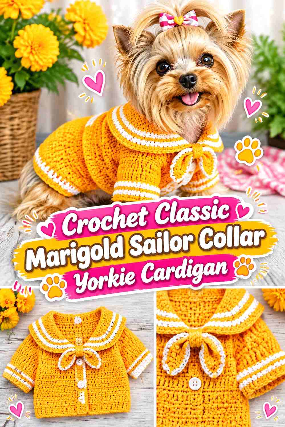 Crochet Classic Marigold Sailor Collar Yorkie Cardigan
