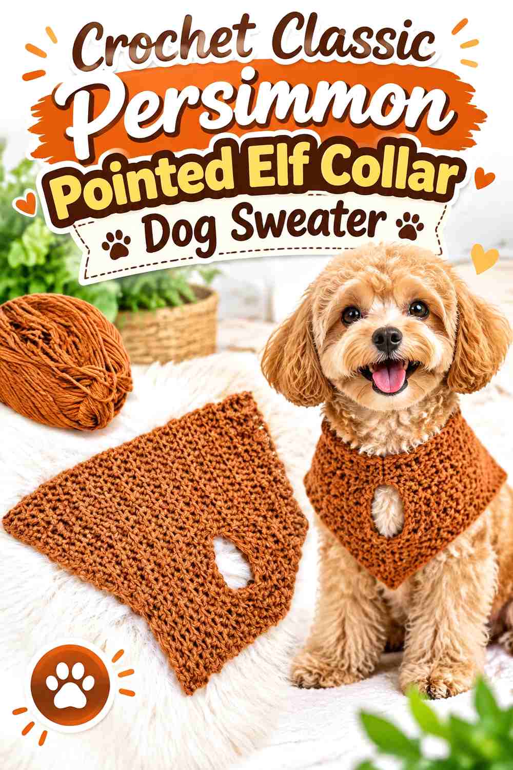 Crochet Classic Persimmon Pointed Elf Collar Dog Sweater