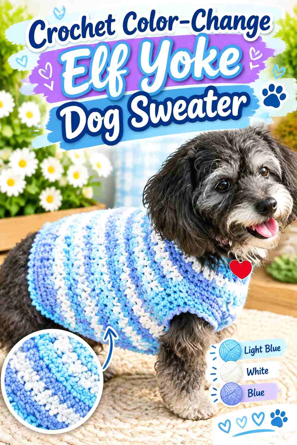 Crochet Color-Change Elf Yoke Dog Sweater