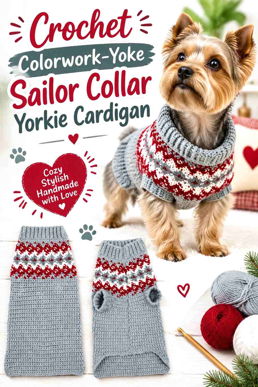 Crochet Colorwork-Yoke Sailor Collar Yorkie Cardigan
