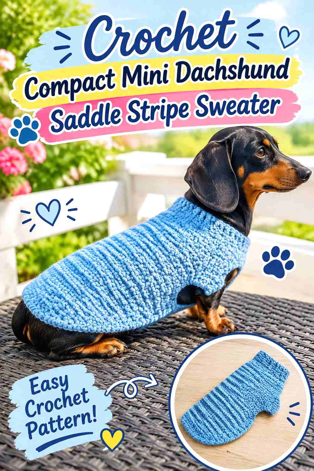 Crochet Compact Mini Dachshund Saddle Stripe Sweater